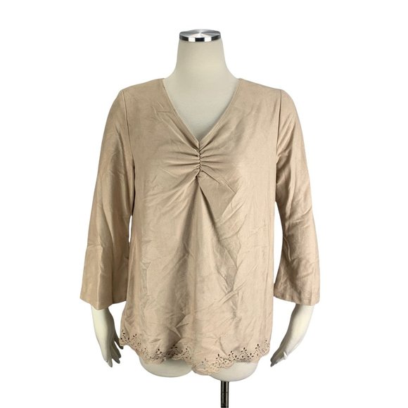 Motherhood Maternity Medium Boho Blouse Velour Tan Beige - Picture 1 of 6